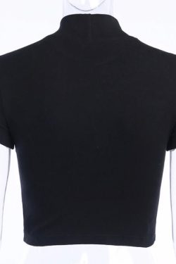 Harajuku Print Black Crop Tops Women T Shirts Gothic Streetwear Sexy Bodycon Short Sleeve Short Top Tee Shirts Female