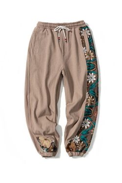 Harajuku Style Floral Embroidery Pants Perfect Gift Him Looking Wide Leg Pants Japanese Streetwear Sweatpants Vintage Pants