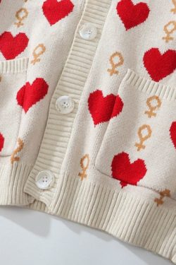 Heart Shaped Cardigan Oversized Knitted Sweater Casual Pullover Jumper Harajuku V Neck Cardigan Streetwear