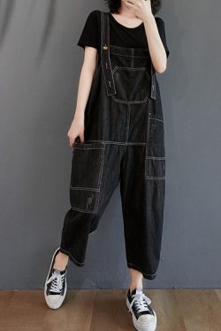 High Waist Thin Section Plus Size Denim Overalls Nine Points Loose Straight Jeans Plus Size Overalls Overalls Retro Wide Leg Jumpsuit
