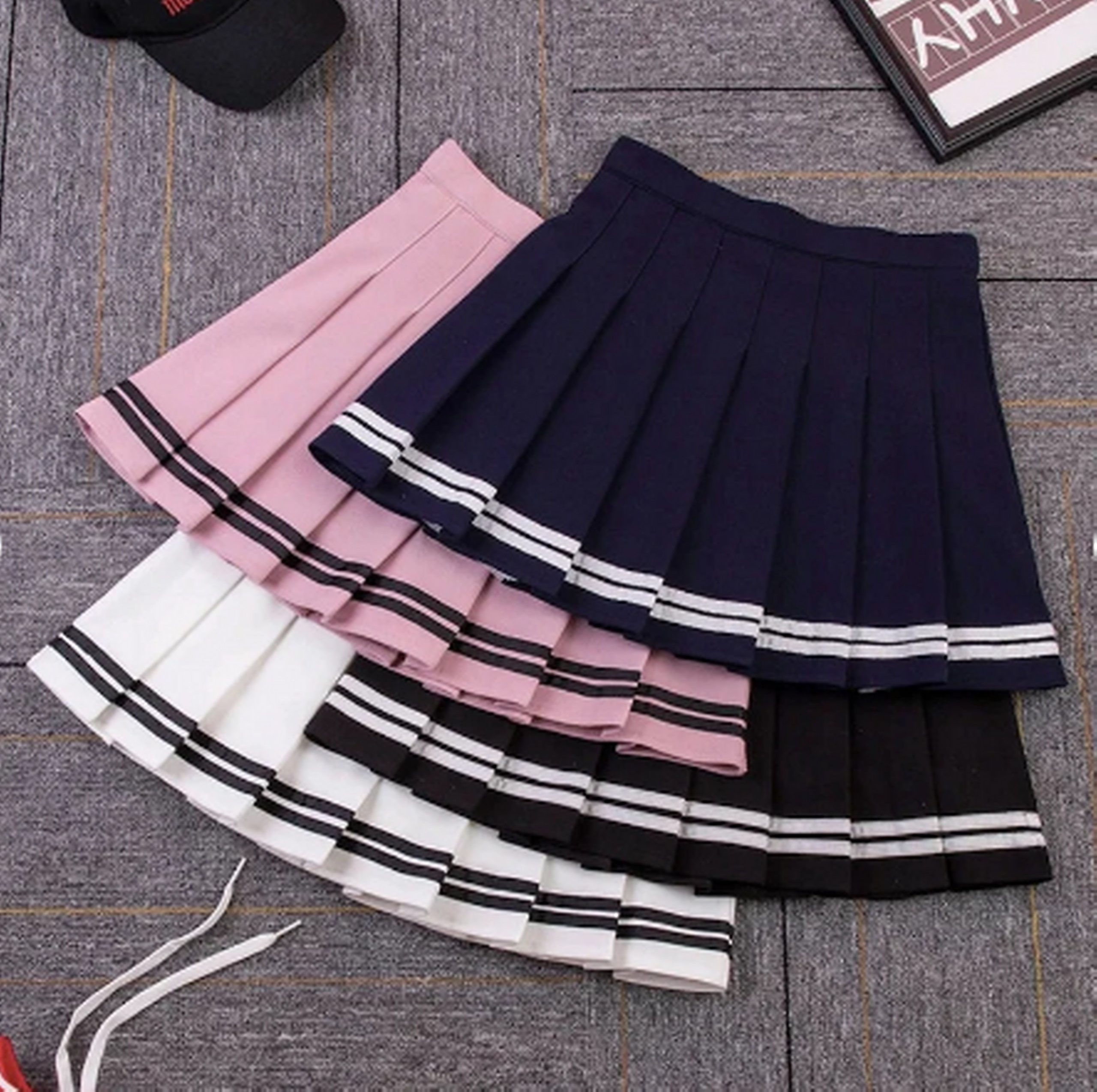 High Waist Women's Skirts Striped Pleated Elastic Waist Female Sweet Mini Skirts Dance Skirt Plaid Skirt