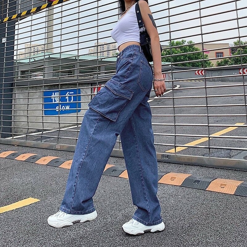 High Waisted Cargo Denim Pants Streetwear Y2k Clothing