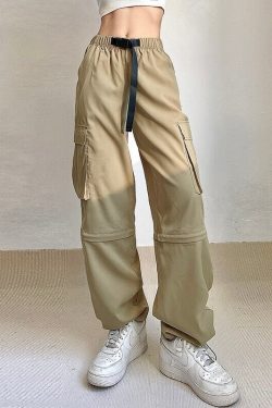 High Waisted Khaki Cargo Sweatpants Streetwear Techwear Rave Grunge Harajuku
