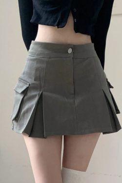 High Waisted Pleated Mini Denim Cargo Skirt Korean Grunge Streetwear Harajuku Lolita Y2k Clothing