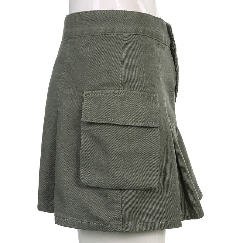 High Waisted Pleated Mini Denim Cargo Skirt Korean Grunge Streetwear Harajuku Lolita Y2k Clothing