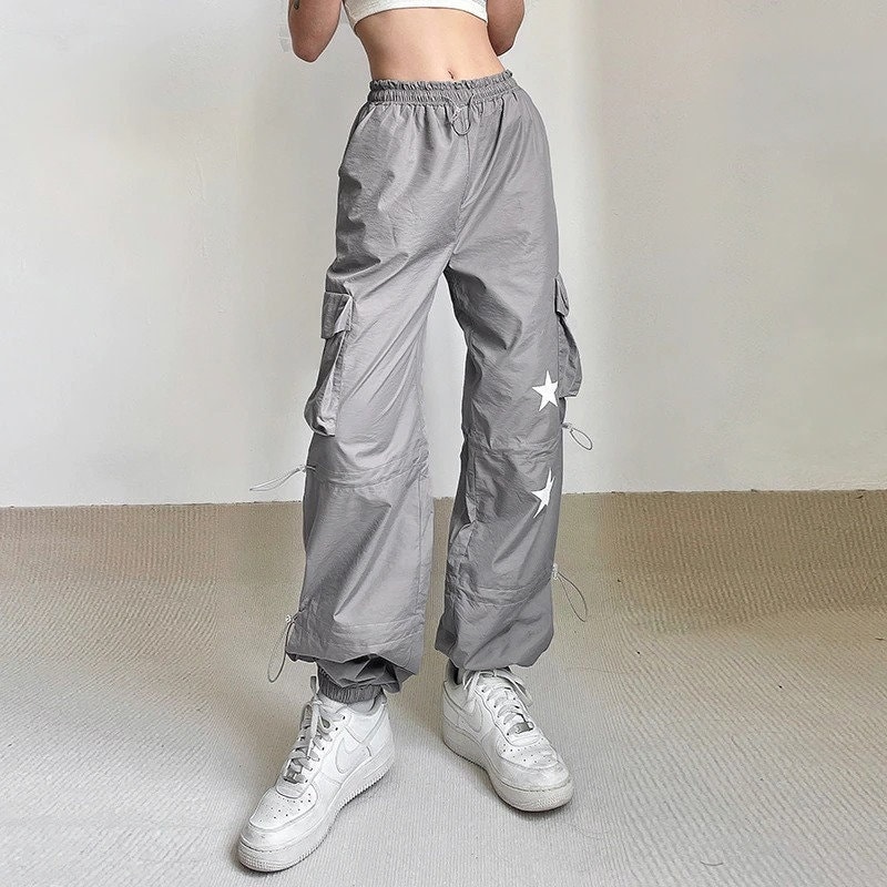 High Waisted Star Print Cargo Sweatpants Streetwear Techwear Rave Harajuku Y2k Clothing