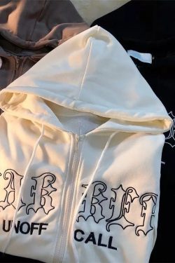 Hip Hop Letter Embroidery Harajuku Hoodie Y2k Retro Zip Up Sweatshirt Grunge Streetwear Jacket Basic Y2k Pullover Unisex Sweater