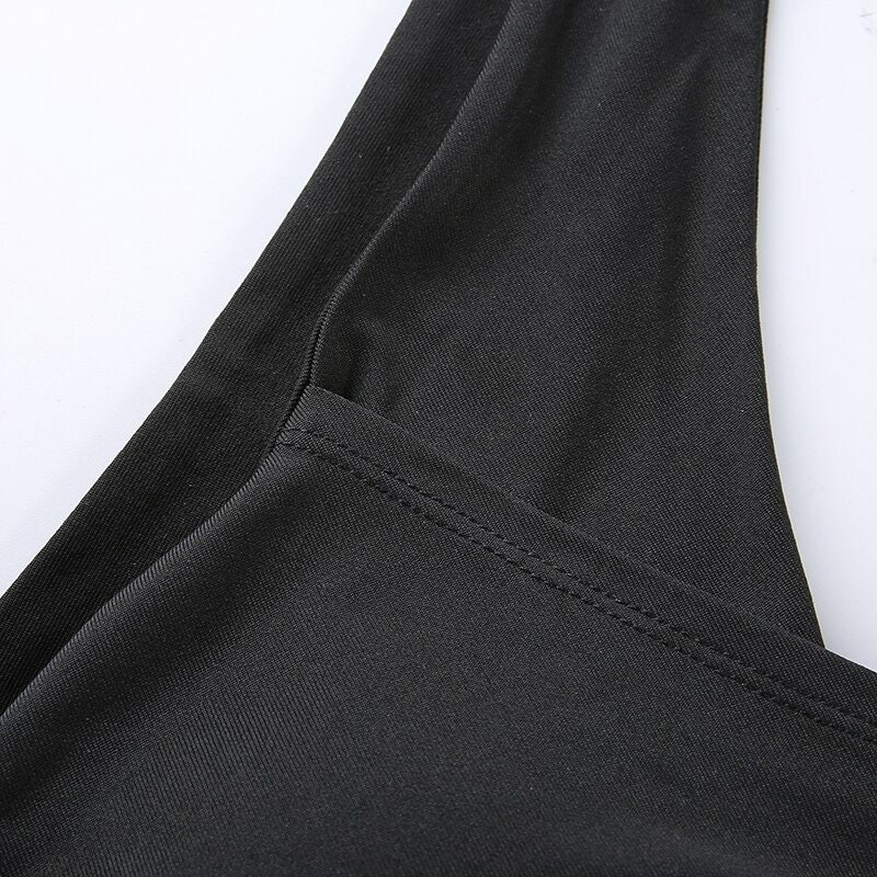 Hollow Out Decorated Sexy Ruched Black Cropped Irregular Halter Cami Top Streetwear Summerwear Autumnwear Harajuku Ravewear