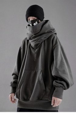Hooded Sweatshirts Gothic Harajuku Pullover Hiphop Black Hoodie Oversize Bf Style Dark Turtleneck Casual Punk Clothes Cool
