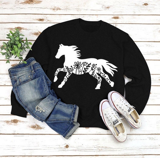 Horse Hoodie Horse Sweatshirt Horse Owner Gift Horse Pullover Horse Lover Hoodie Equestrian Gift Floral Horse Mom Sweatshirt