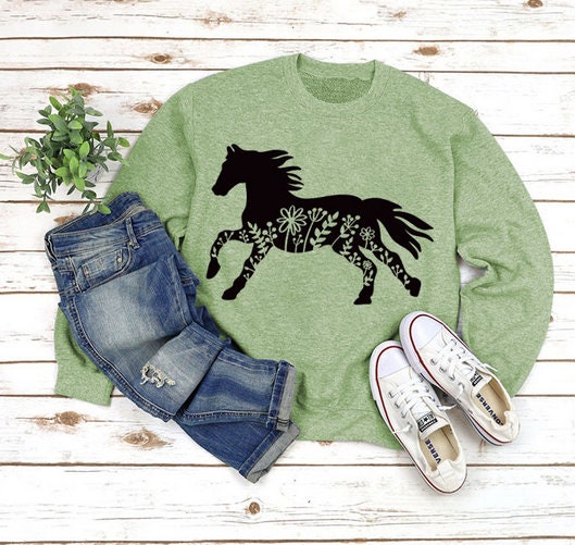Horse Hoodie Horse Sweatshirt Horse Owner Gift Horse Pullover Horse Lover Hoodie Equestrian Gift Floral Horse Mom Sweatshirt