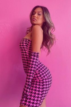 Houndstooth Mini Tube Dress With Gloves In Pink