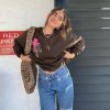 Indie Aesthetics 90s Goth Leopard Print Oversized Tops Y2k Fashion Vintage Brown Crewneck Long Sleeve Sweatshirts Casual Streetwear Outfits