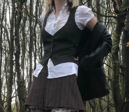 Irregular Harajuku Y2k Retro Waistcoat Striped V Neck Sleeveless Vintage 90s E Girl Tops Vest Y2k Vest Vintage Vest