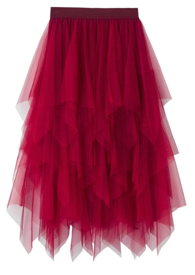 Irregular Mesh Skirt Mid Length Skirt Gauze Skirt High Waist Skirt Versatile Skirt Layered Skirt Fairy Skirt Seaside Skirt