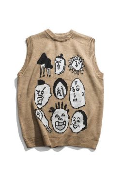 Japanese Harajuku Knitted Graphic Vest For Men And Women Urban Unique Knit Ukiyo E Pullover Sweater Vest Plus Size For Your Minimal Style