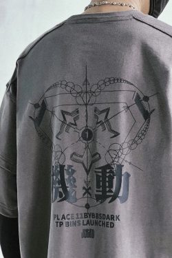 Japanese Streetwear Beating Heart Graphic Tee Shirt Summer Cyberpunk Harajuku Urban Fashion Black Short Sleeve T Shirt