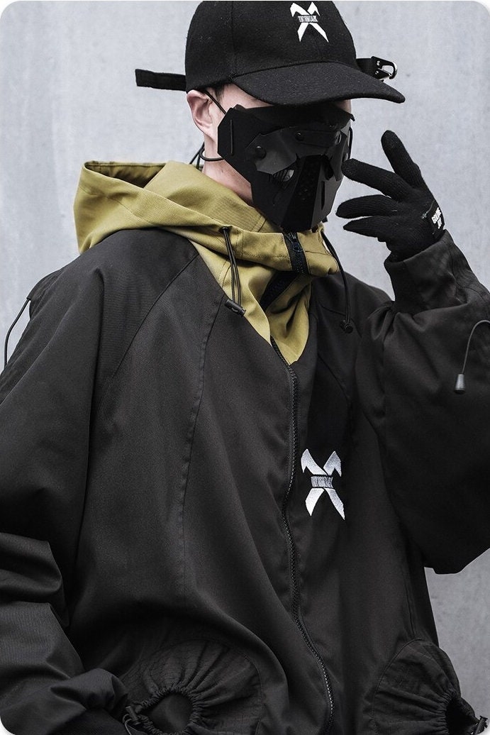 Japanese Streetwear Black Climber Jacket For Men Techwear Fashion Cyberpunk Zip Up Windbreaker