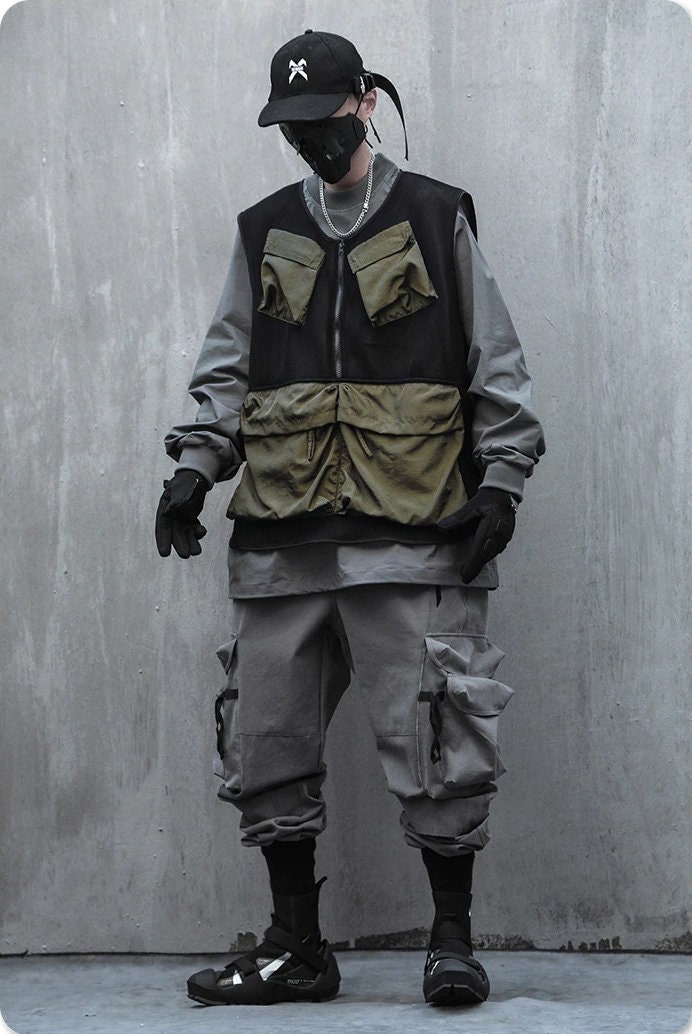 Japanese Streetwear Cotton Climber Sweatpants For Men Techwear Fashion Gray Cargo Pants Futuristic Clothing