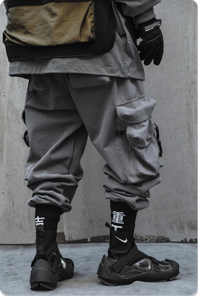 Japanese Streetwear Cotton Climber Sweatpants For Men Techwear Fashion Gray Cargo Pants Futuristic Clothing