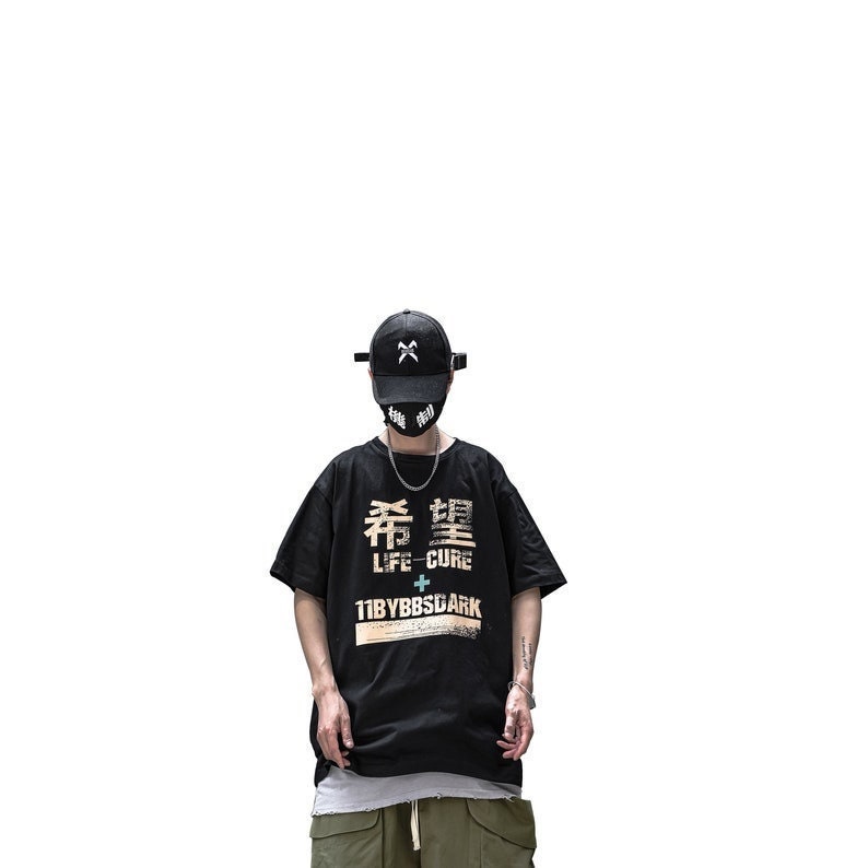 Japanese Streetwear Hope Kanji Tee Shirt Urban Fashion Cotton Black T Shirt