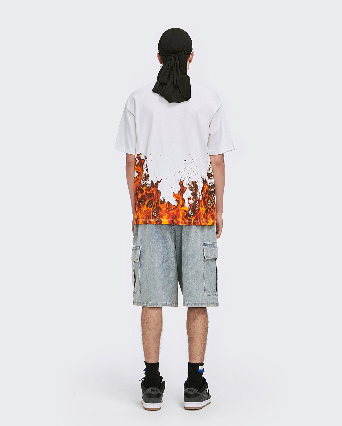 Japanese Streetwear Summer Kanji Tee Shirt Urban Fashion Short Sleeves Fire Flames Graphic T Shirt