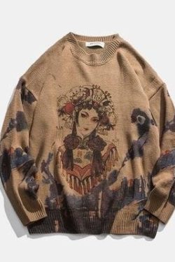 Japanese Sweater Women Print Knitted Sweater Vintage Harajuku Sweatshirt Hip Hop Streetwear Sweater Y2k Sweater Unisex Sweater