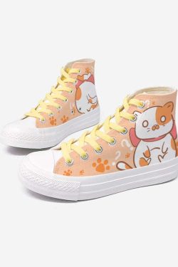 Japanese Women Funny Orange Cat Sneakers Cartoon Casual Canvas White Shoes Girls Cute Thick Heel Sneakers Designer Running Shoes