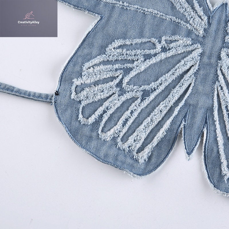 Jeans Y2k Butterfly Crop Top Backless Denim Women's Vest Butterfly Shape Jeans Top