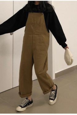 Jumpsuits Women Solid Chic Retro Cargo Denim Overall Jumpsuit Preppy Ulzzang Leisure All Match Baggy Cute Lovely Slouchy Suspender Trouser