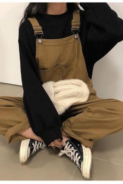 Jumpsuits Women Solid Chic Retro Cargo Denim Overall Jumpsuit Preppy Ulzzang Leisure All Match Baggy Cute Lovely Slouchy Suspender Trouser