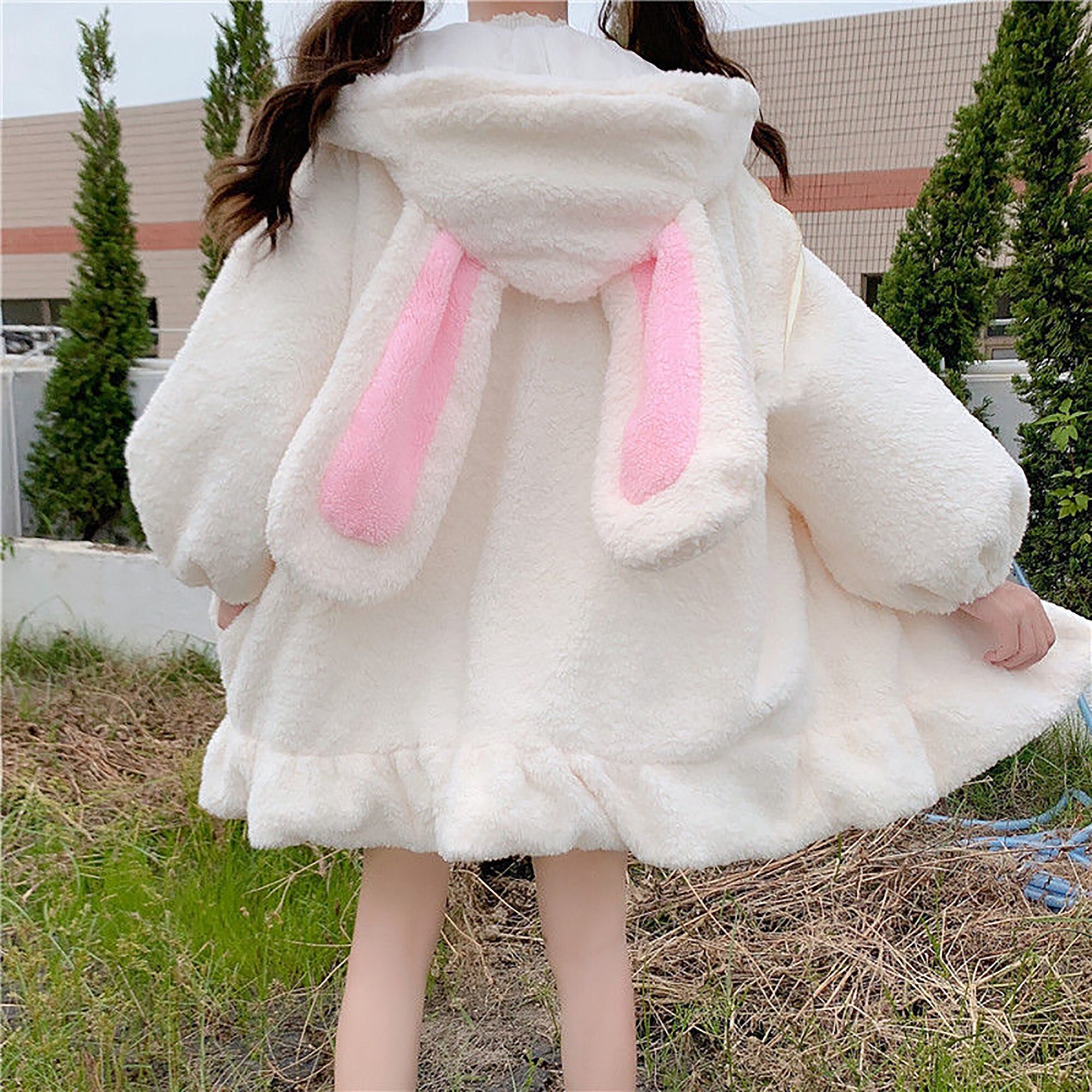 Kawaii Japanese Rabbit Ears Lamb Cashmere Hoodies Bunny Ears Sweatshirt Hoodies Cute Girl Sweatshirts Fall Winter Hoodie Oversize Hoodie
