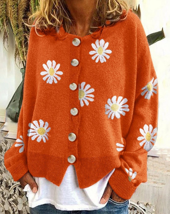 Knit Cardigan Jacket Loose Preppy Sweater Cardigan Little Daisy Sweater