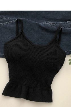 Knitted Camis For Women Tops For Women Stripe Crop Tops Built In Bra Spaghetti Straps Bib Female Tank