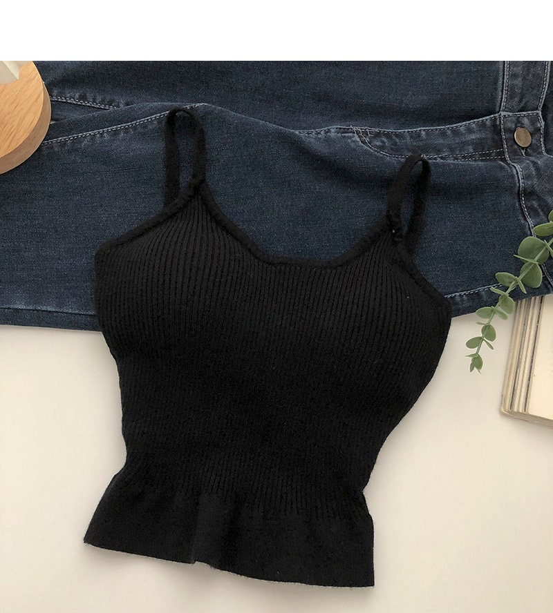 Knitted Camis For Women Tops For Women Stripe Crop Tops Built In Bra Spaghetti Straps Bib Female Tank