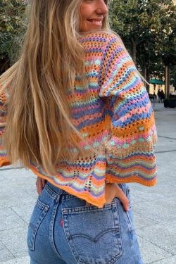 Knitted Crochet Cardigan Vintage Streetwear Y2k Clothing
