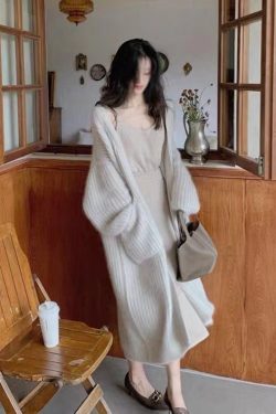 Korean Fashion Beige Cardigan Women Autumn Winter Oversized Long Cardigan Long Sweater Female Pocket Streetwear Clothing