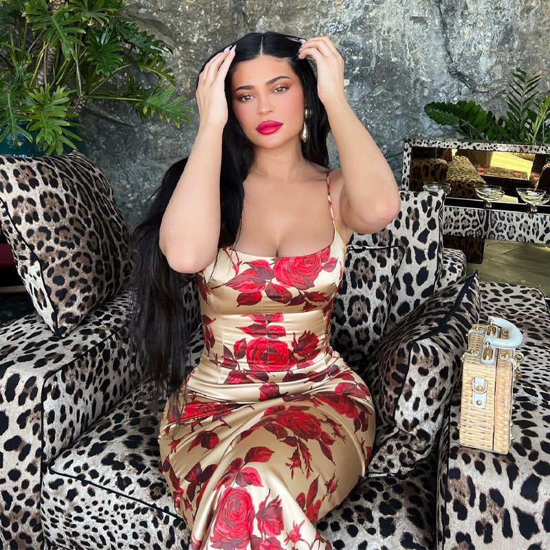 Kylie Jenner Inspired Red Floral Slimming Midi Dress Cottagecore Vibes