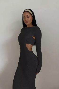 Ladies Elegant Sheer Long Sleeve Two Piece Midi Dress Y2k Chic See Through Maxi Dress Sexy Long Fitted Dress Backless For Party Club Outfit