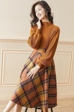 Ladies Winter Elegant Sweater High Waist Skirt Suit Two Pieces Set Of Clothing Female Long Sleeved Top And Casual High Waist Skirt Attire