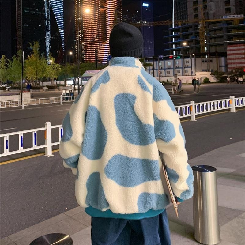 Lamb Velvet Jacket Male Version Of Harajuku Trend Winter Thickening Couple Wear Streetwear Top Shirt Youth Sweatshirt