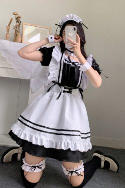 Large Size Halloween Skirt French Maid Dress Black Costume Dress With Choker And Headgear Party Dress Cosplay Costume Dress