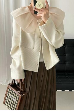 Light Academia Clothing Korean Fashion Padded Shoulders Blazers For Woman Elegant Dark Cottagecore Office Jacket For Your Minimal Style