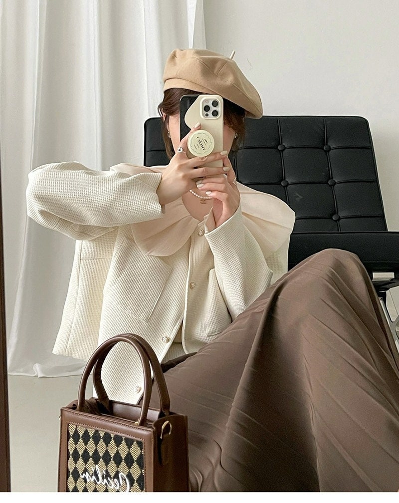 Light Academia Clothing Korean Fashion Padded Shoulders Blazers For Woman Elegant Dark Cottagecore Office Jacket For Your Minimal Style