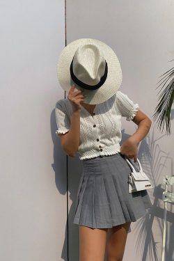 Light Grey Tennis Skirt Pleated Y2k Light Academia French Retro Cottagecore 60s 70s 80s 90s 00s Fashion Milkmaid Vintage Streetwear