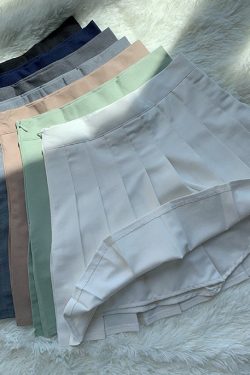Light Grey Tennis Skirt Pleated Y2k Light Academia French Retro Cottagecore 60s 70s 80s 90s 00s Fashion Milkmaid Vintage Streetwear