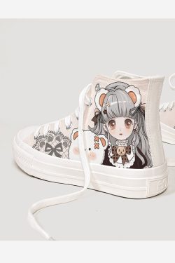 Lolita Kawaii Lovely Girls Students Canvas Sneakers High Top Flat Casual Plimsolls Lace Up Woman Vulcanize Shoes