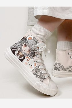 Lolita Kawaii Lovely Girls Students Canvas Sneakers High Top Flat Casual Plimsolls Lace Up Woman Vulcanize Shoes