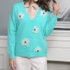 Long Sleeve Cardigan Embroidered V Neck Knitted Sweater Large Cardigan