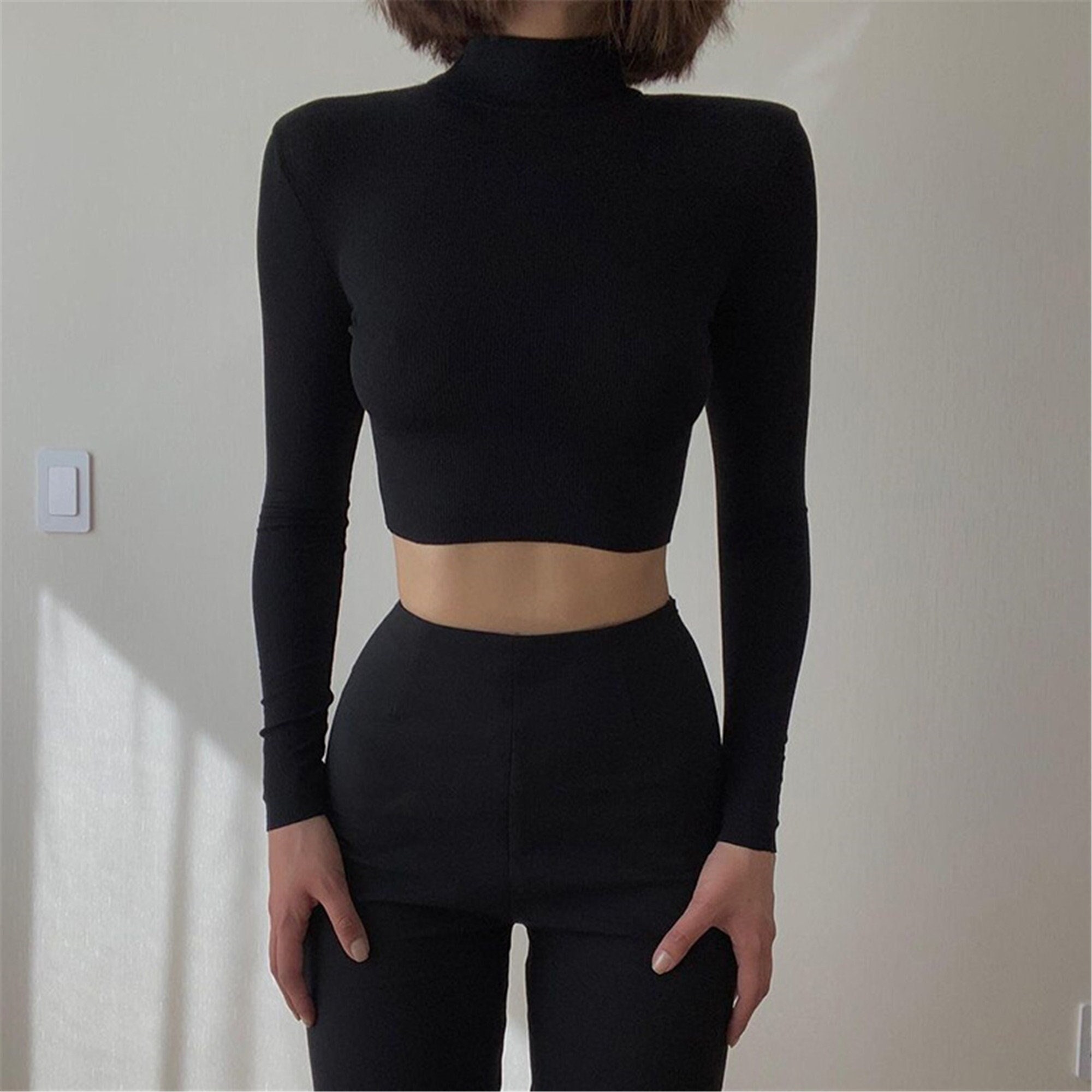 Long Sleeve Turtleneck Cropped Slim T Shirt Basic Crop Top Woman Clothing Crop Top Y2k Streetwear Aesthetic Clothing